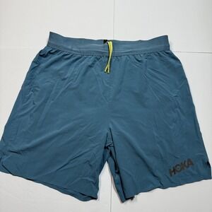 Hoka One One Running Shorts Mens Medium Blue Built In Liner Zip Pocket Athletic